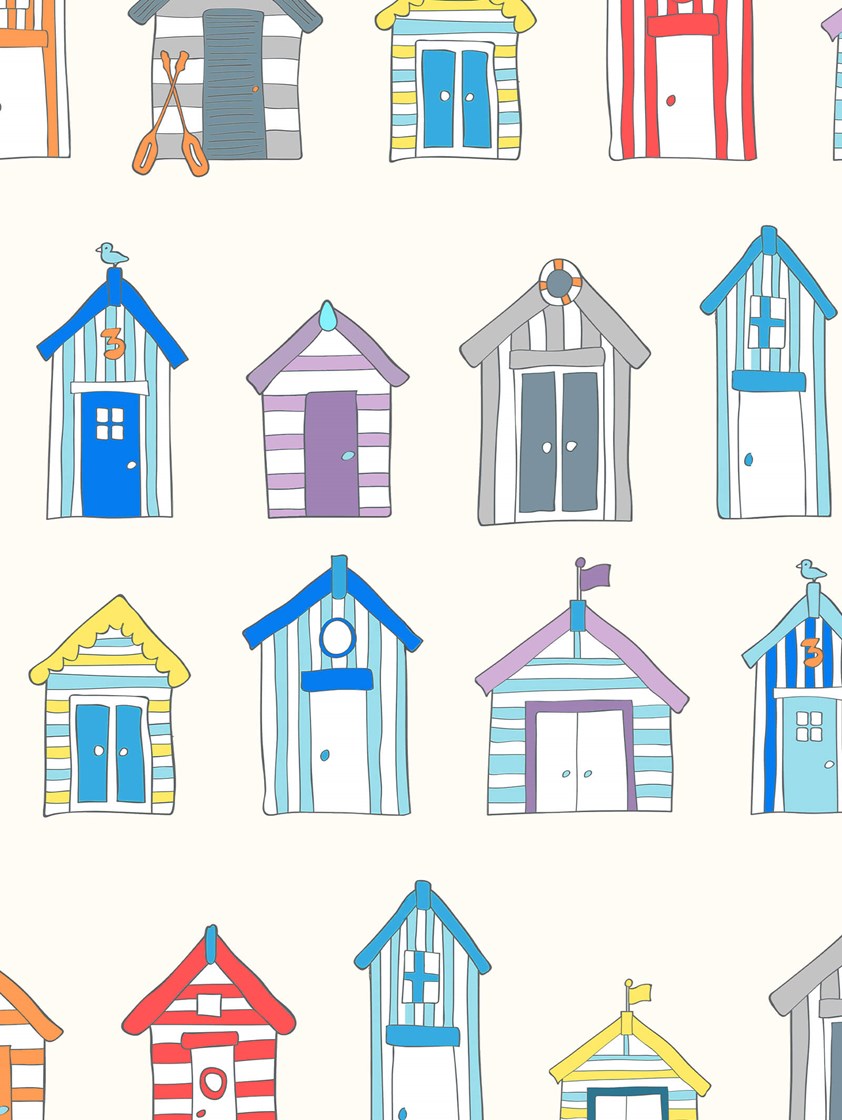 Beach Huts Multi Seaside Roller Blind