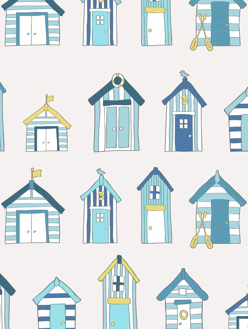 Beach Huts Ocean Seaside Roller Blind