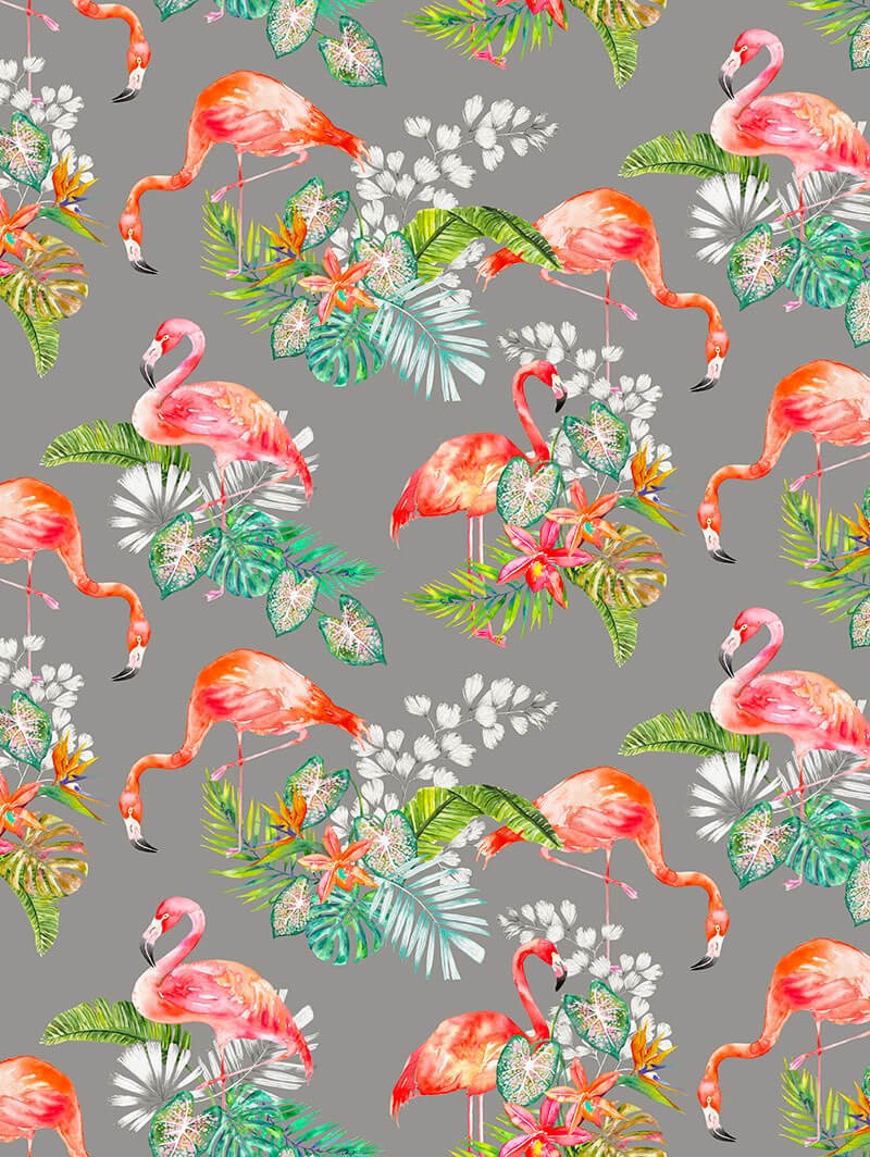 Tropical Flamingo Charcoal Floral Roller Blind