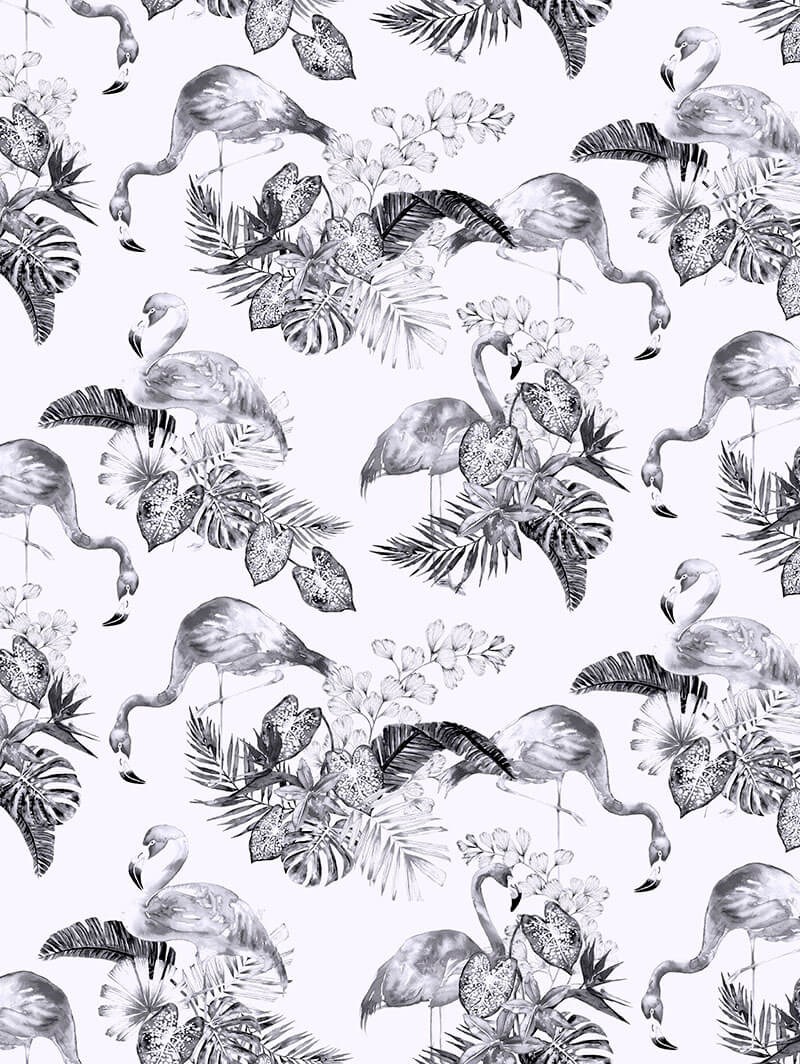 Tropical Flamingo Black & White Floral Roller Blind