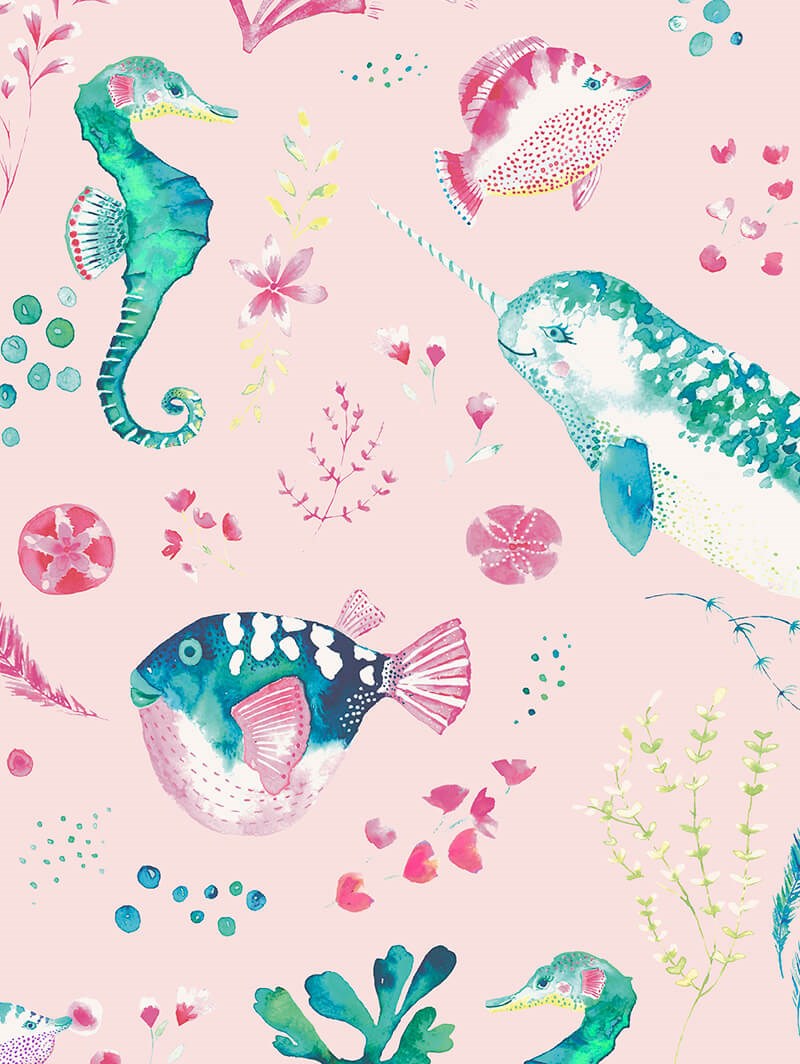 Enchanted Ocean Blush Childrens Roller Blind