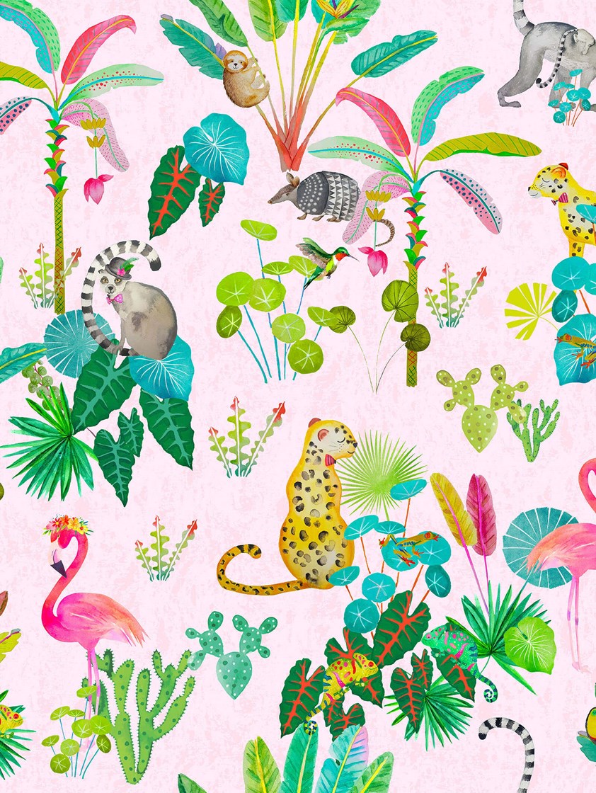 Jungle Jamboree Blush Childrens Roller Blind