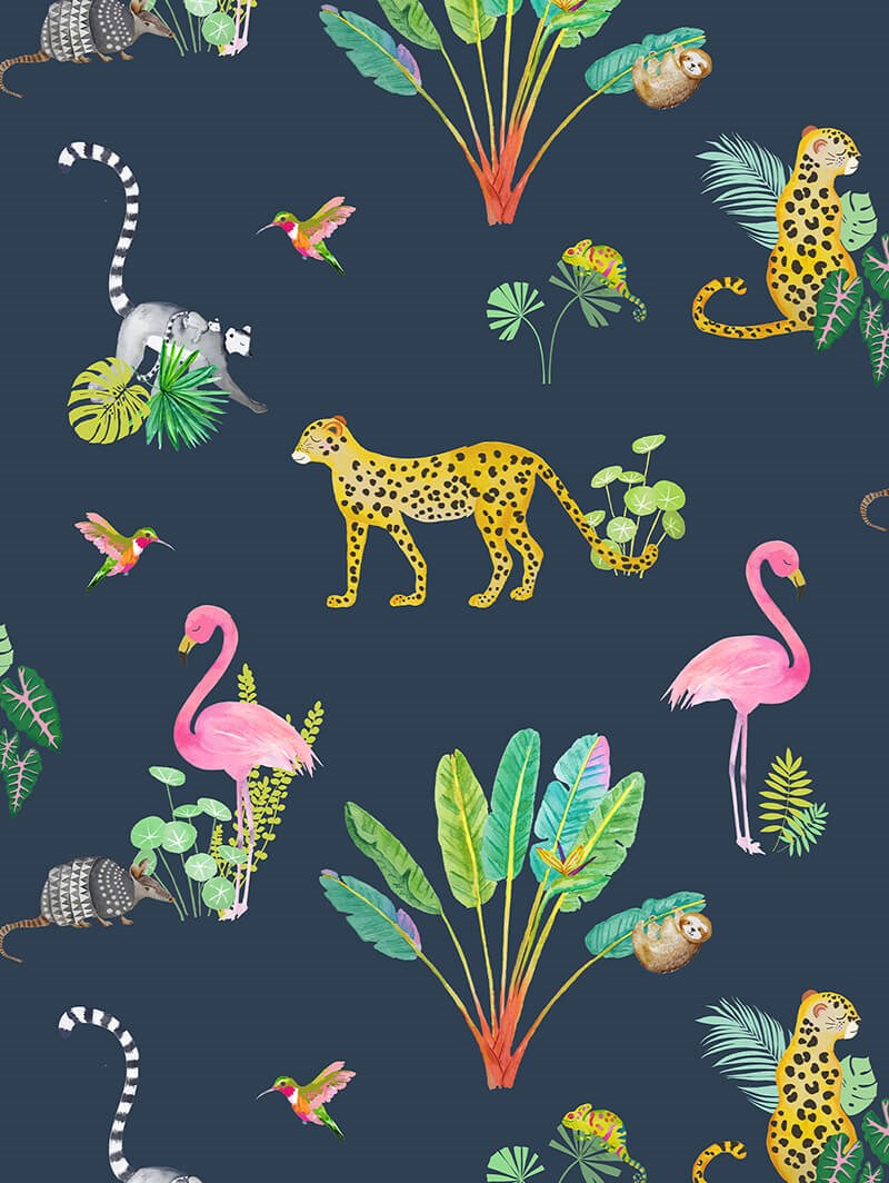 Safari Soiree Navy Childrens Roller Blind