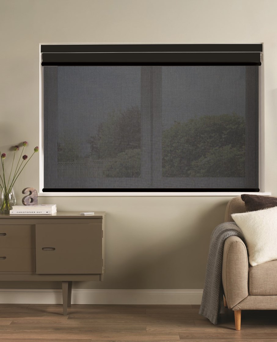 Black and Black 3% Sunscreen Electric Double Roller Blind