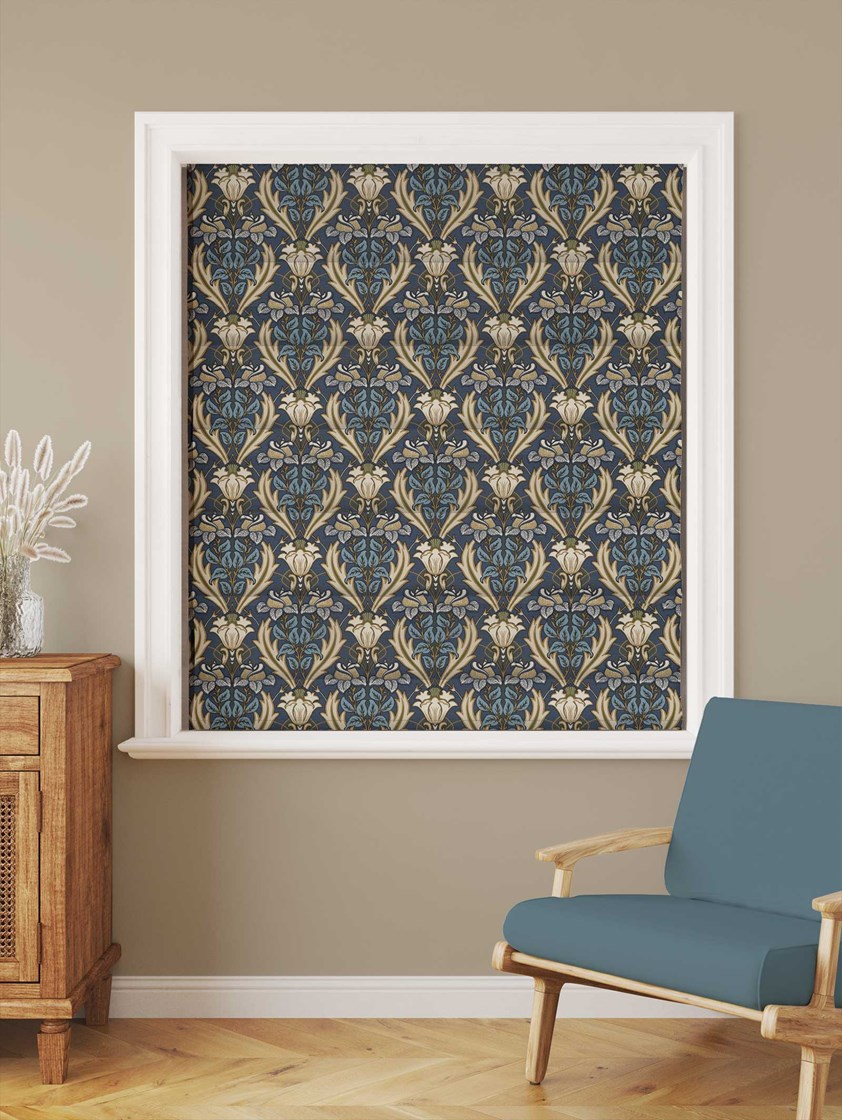 Acanthus Navy Cotton Roman Blind