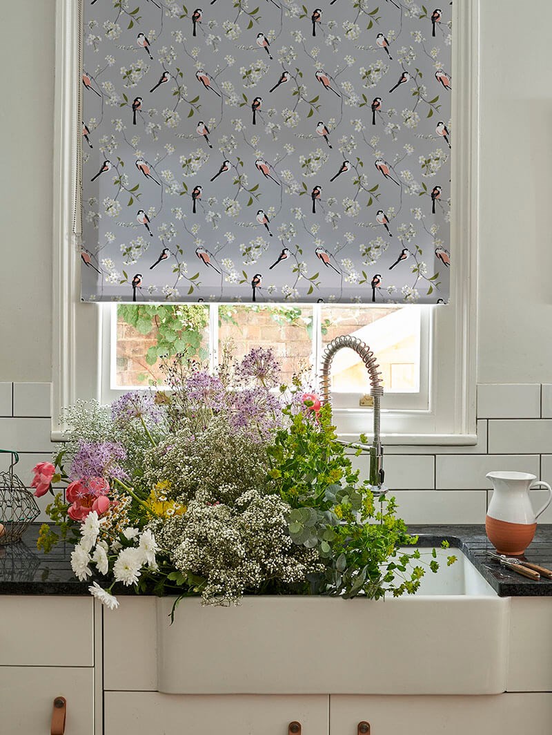 Blossom & Bird Grey Roller Blind by Lorna Syson