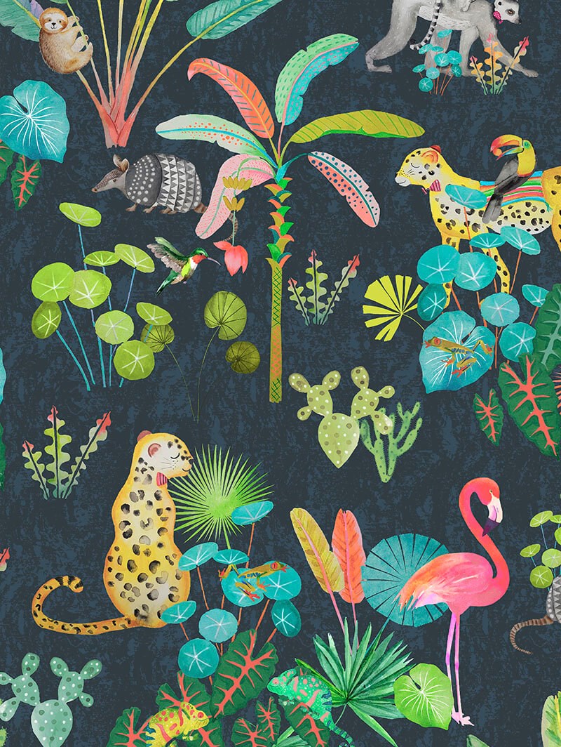 Jungle Jamboree Navy Total Blackout Roller Blind