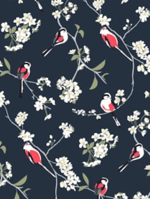 Blossom & Bird Navy Roller Blind by Lorna Syson