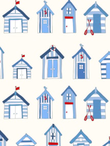 Beach Huts Off White Seaside Roller Blind