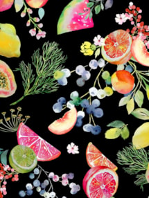 Tutti Frutti Black Floral Fruit Print Roller Blind