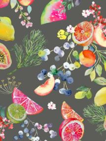 Tutti Frutti Slate Grey Floral Fruit Print Roller Blind