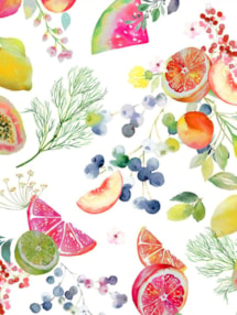 Tutti Frutti White Floral Fruit Print Roller Blind