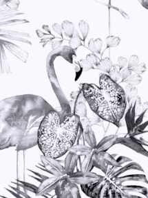 Tropical Flamingo Black & White Floral Roller Blind