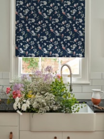 Blossom & Bird Navy Roller Blind by Lorna Syson