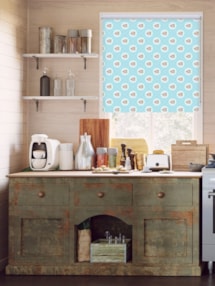 Tea Table Blue Roller Blind