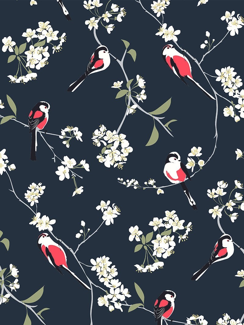 Blossom & Bird Navy Electric Roller Blind by Lorna Syson