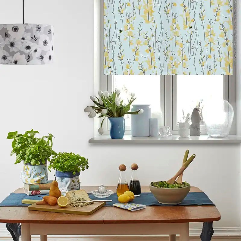 Broom and Bee Sky Electric Roller Blind by Lorna Syson