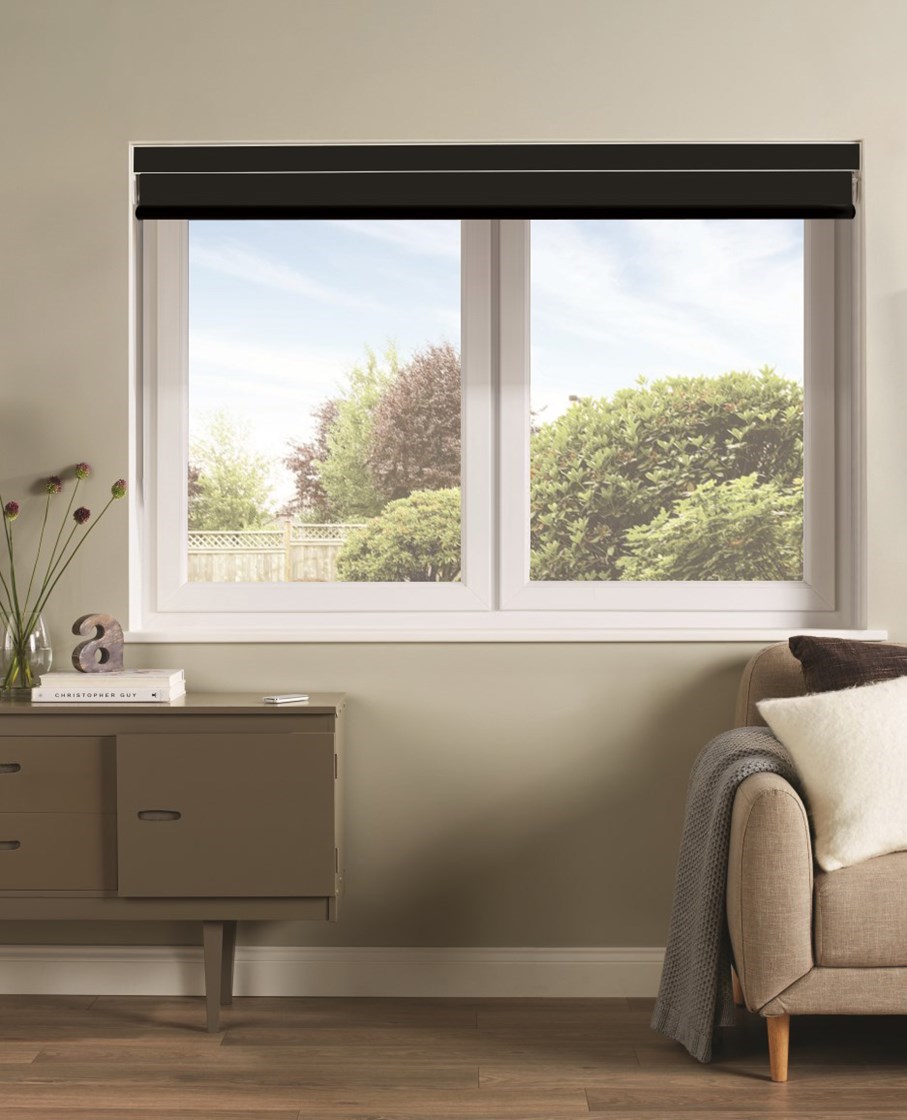 Black and Black 3% Sunscreen Electric Double Roller Blind