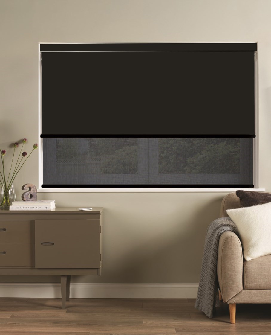 Black and Black 3% Sunscreen Electric Double Roller Blind