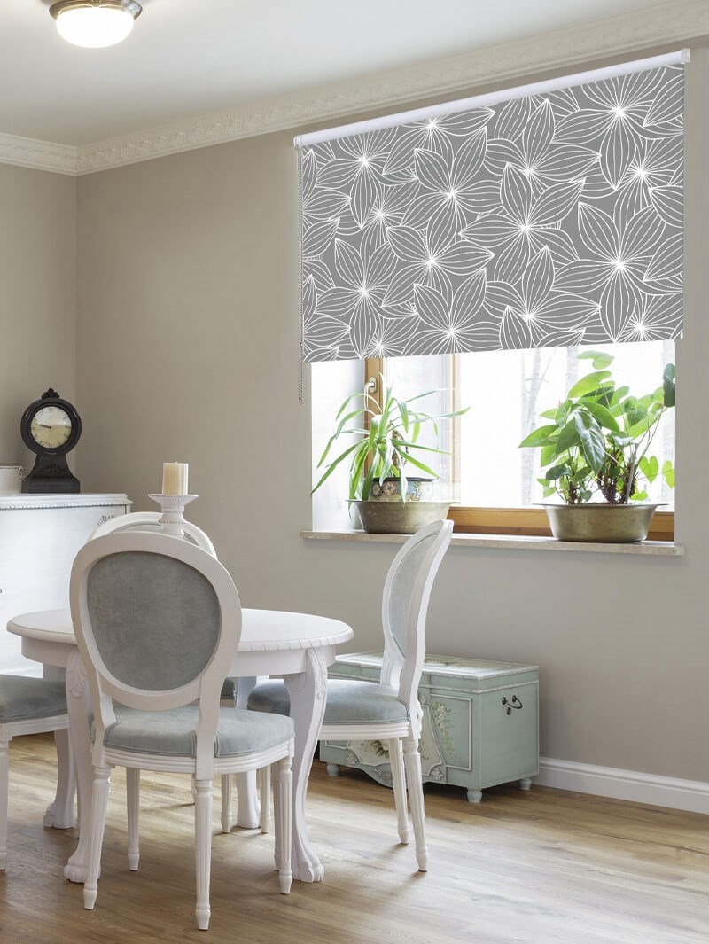 Starflower Mid Grey Floral Roller Blind