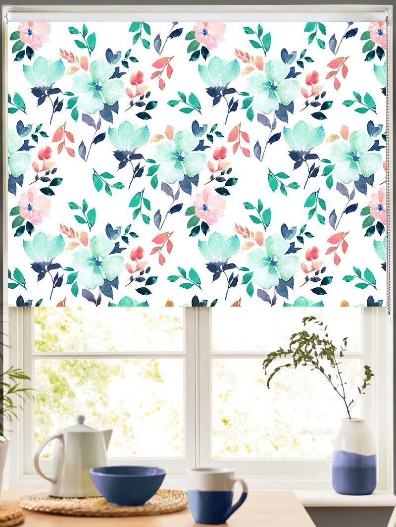 Mint Blossom Floral Roller Blind