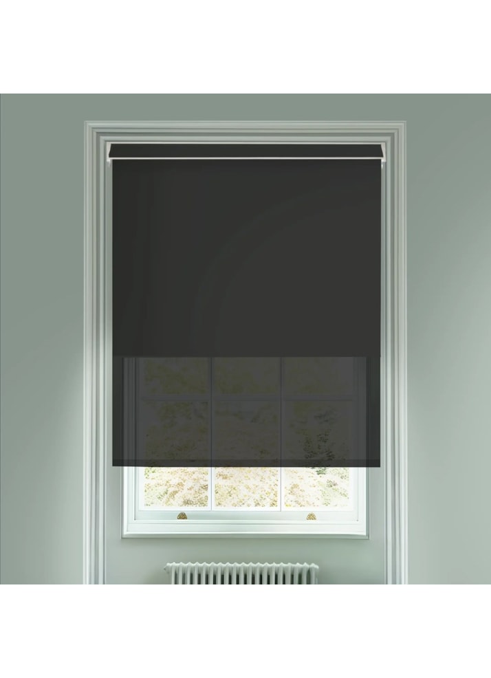 Black and Black 3% Sunscreen Electric Double Roller Blind