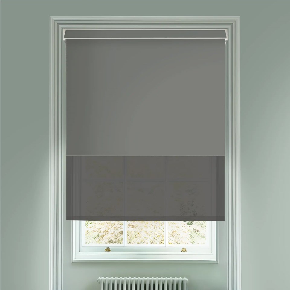 Blackout Elegant Grey and Sheer Dark Grey Electric Double Roller Blind