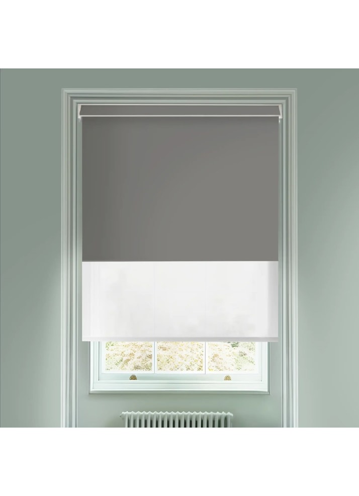 Blackout Elegant Grey and Sheer White Electric Double Roller Blind