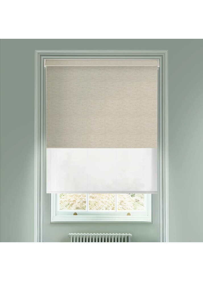 Blackout Grey Linen and Sheer White Electric Double Roller Blind