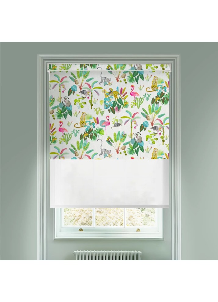 Blackout Jungle Jamboree Natural and Sheer White Electric Double Roller Blind