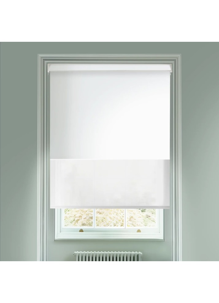 Blackout Rice White and Sheer White Electric Double Roller Blind