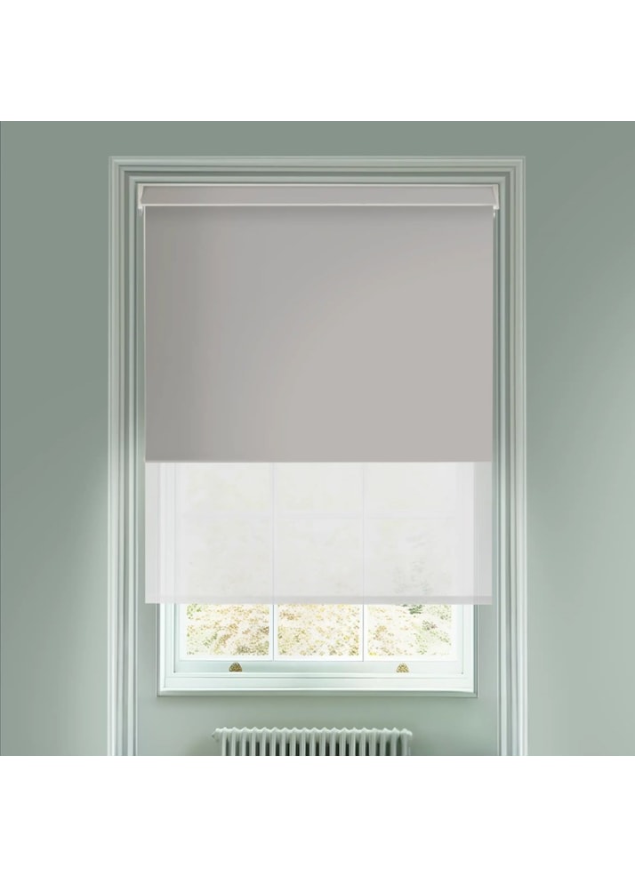 Blackout Windsor Light Grey and Sheer Metal Electric Double Roller Blind