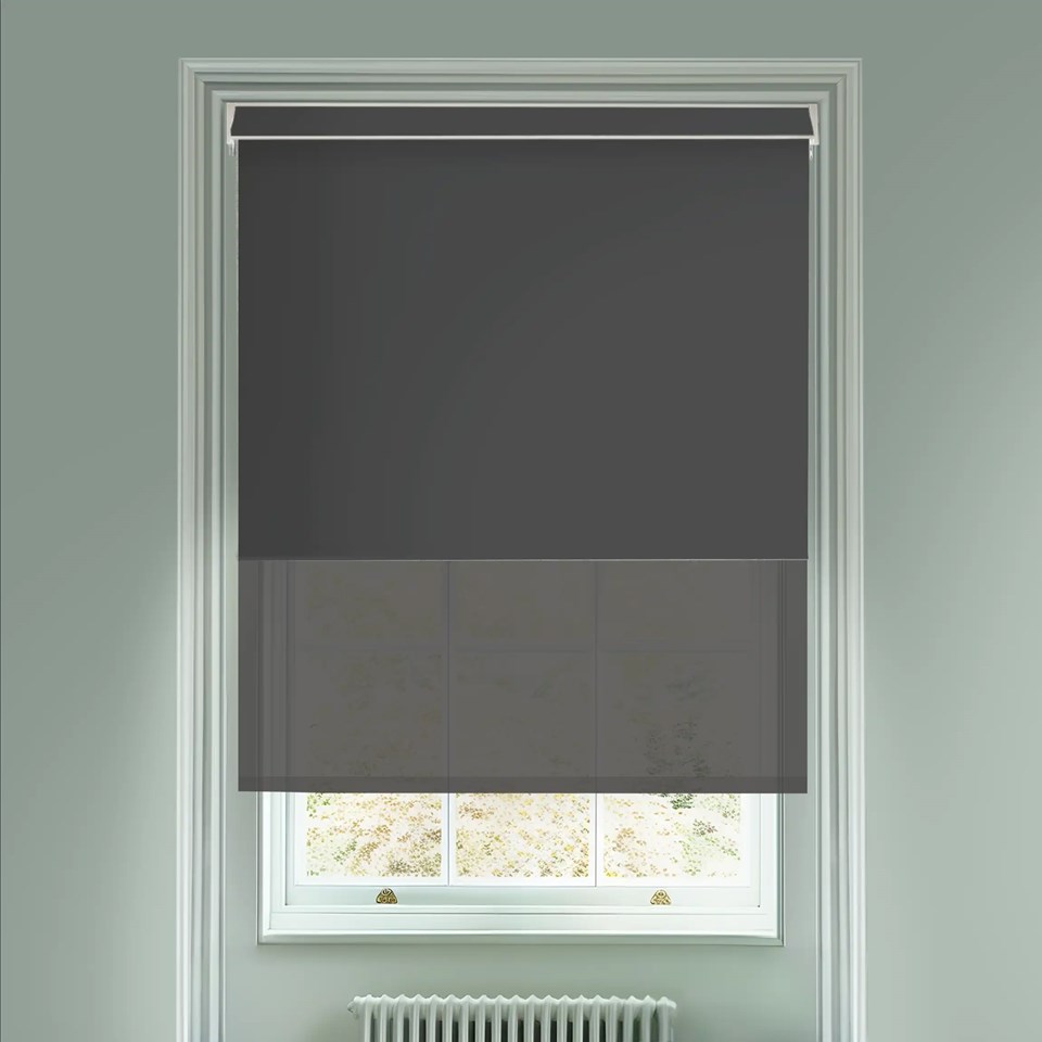 Blackout Zinc and Sheer Dark Grey Electric Double Roller Blind