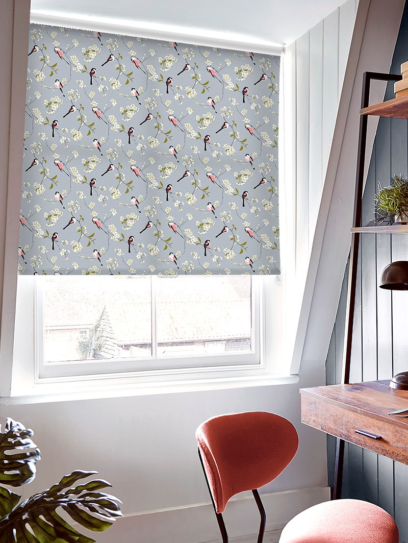 Blossom & Bird Grey Roller Blind by Lorna Syson