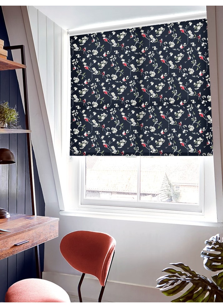 Blossom & Bird Navy Roller Blind by Lorna Syson