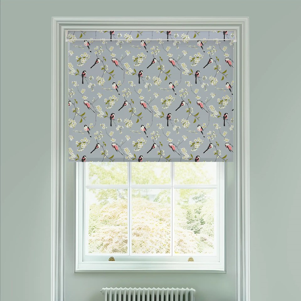 Blossom & Bird Grey Electric Roller Blind by Lorna Syson