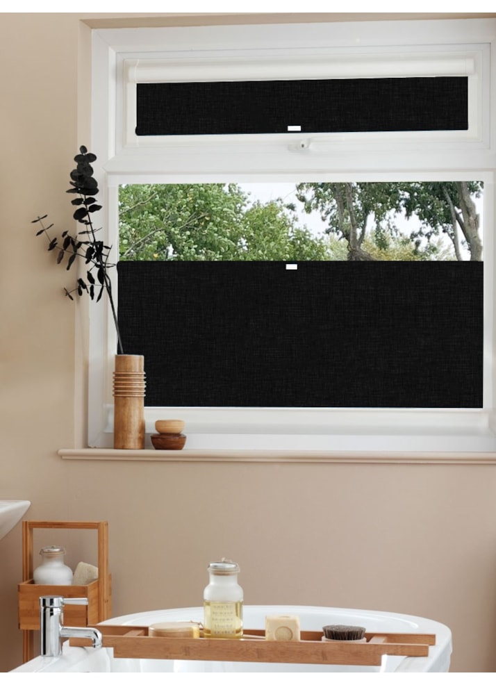 Perfect Fit Blackout Linen Black Bottom Up Blind