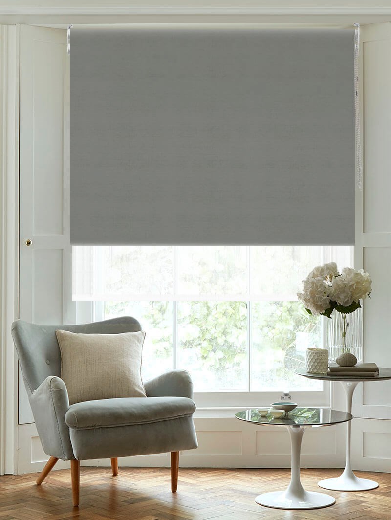 Blackout Elegant Grey and Sheer White Double Roller Blind