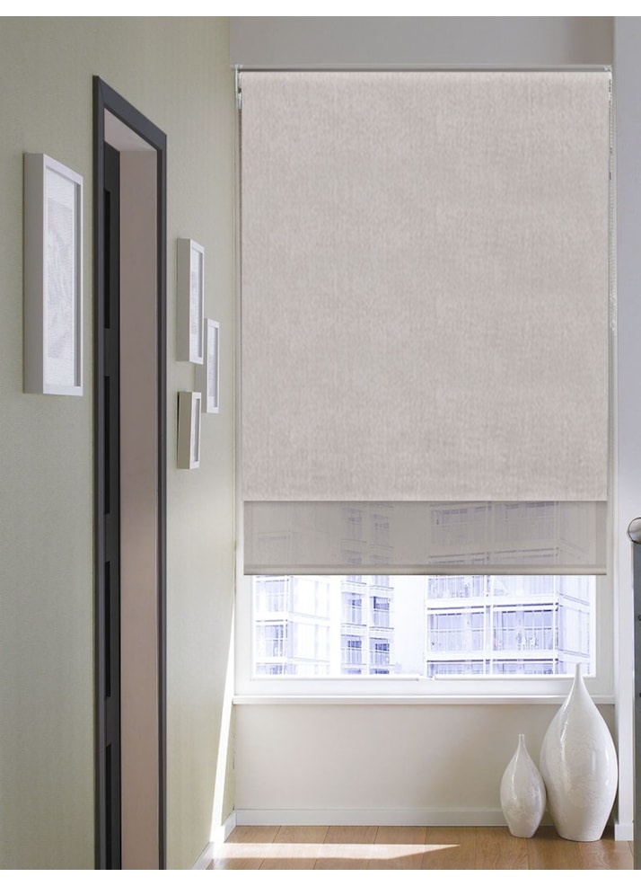 Blackout Windsor Light Grey and Sheer Metal Double Roller Blind