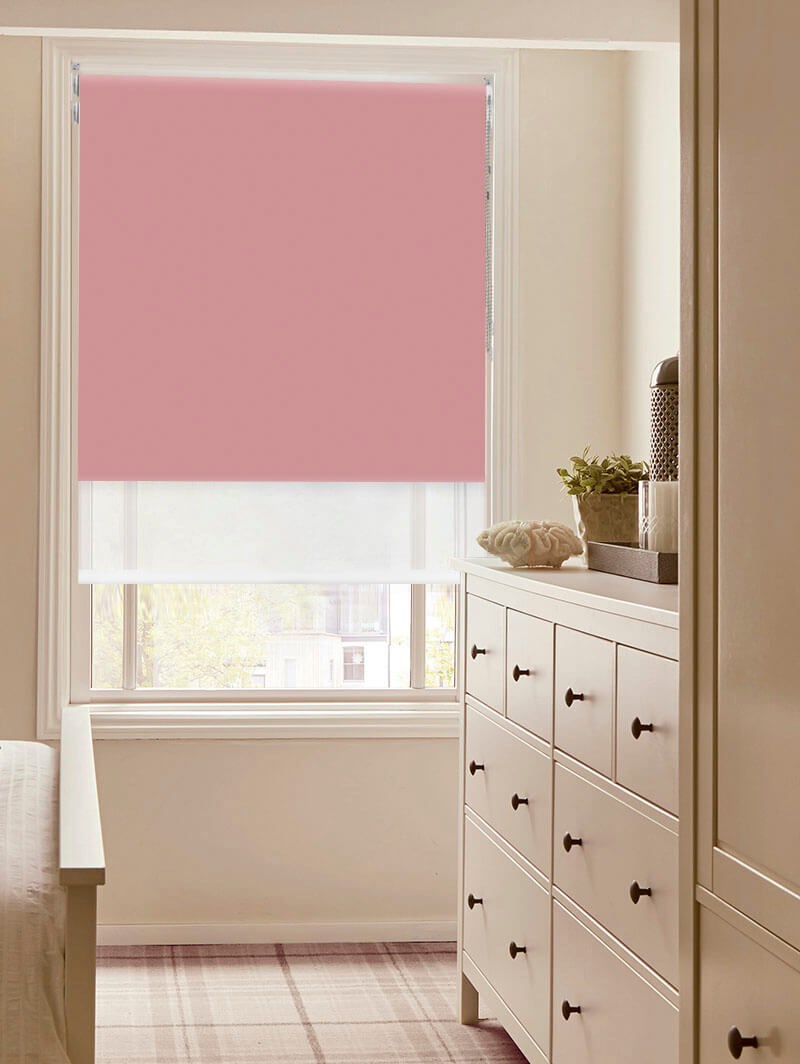 Blackout Dusky Pink and Sheer White Double Roller Blind