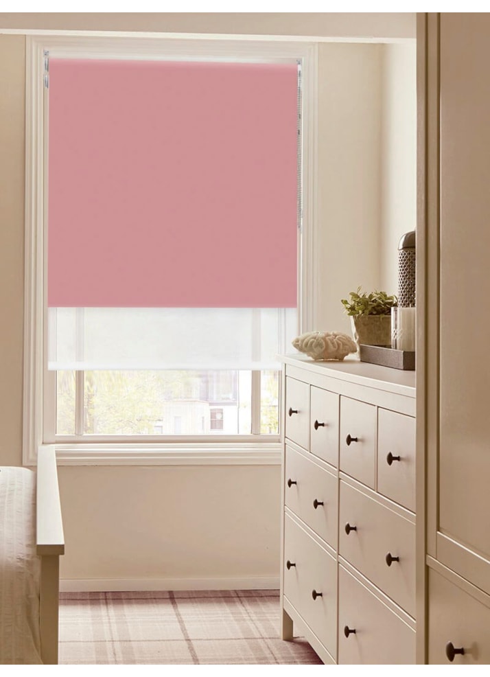 Blackout Dusky Pink and Sheer White Double Roller Blind