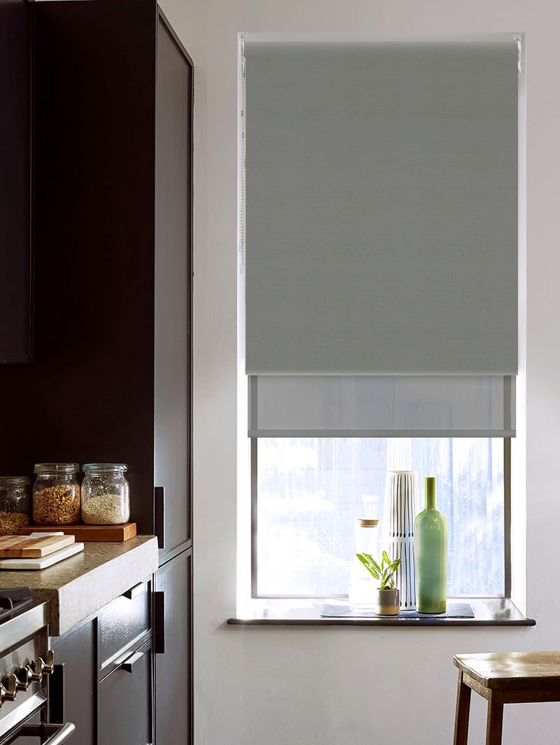 Blackout Elegant Grey and Sheer Dark Grey Double Roller Blind