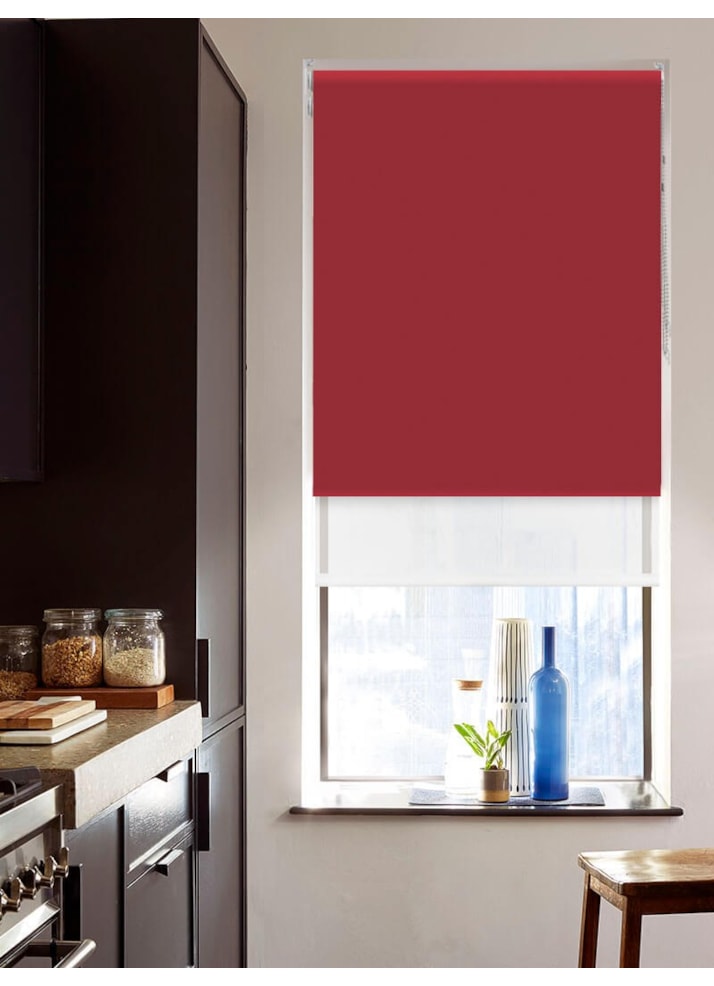 Blackout Garnet Red and Sheer White Double Roller Blind