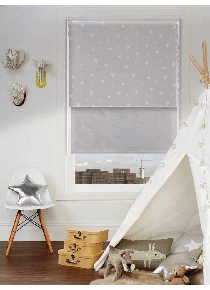 Blackout Glow In The Dark Stars and Sheer Metal Double Roller Blind