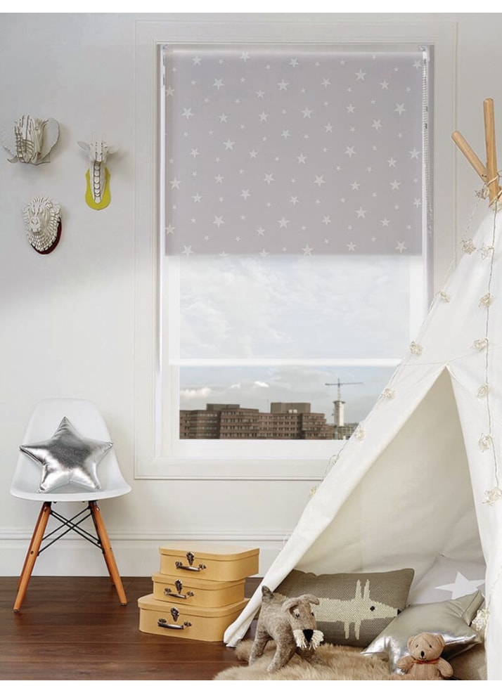 Blackout Glow In The Dark Stars and Sheer White Double Roller Blind