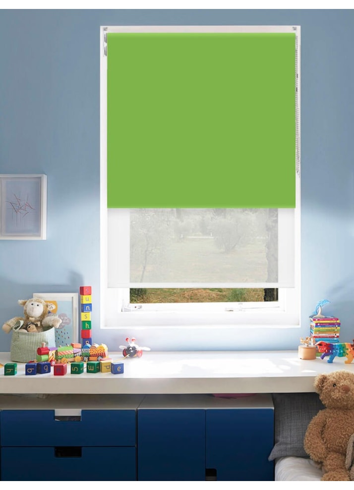 Blackout Grasshopper Green and Sheer White Double Roller Blind