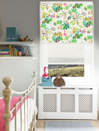 Blackout Jungle Jamboree Natural and Sheer White Double Roller Blind