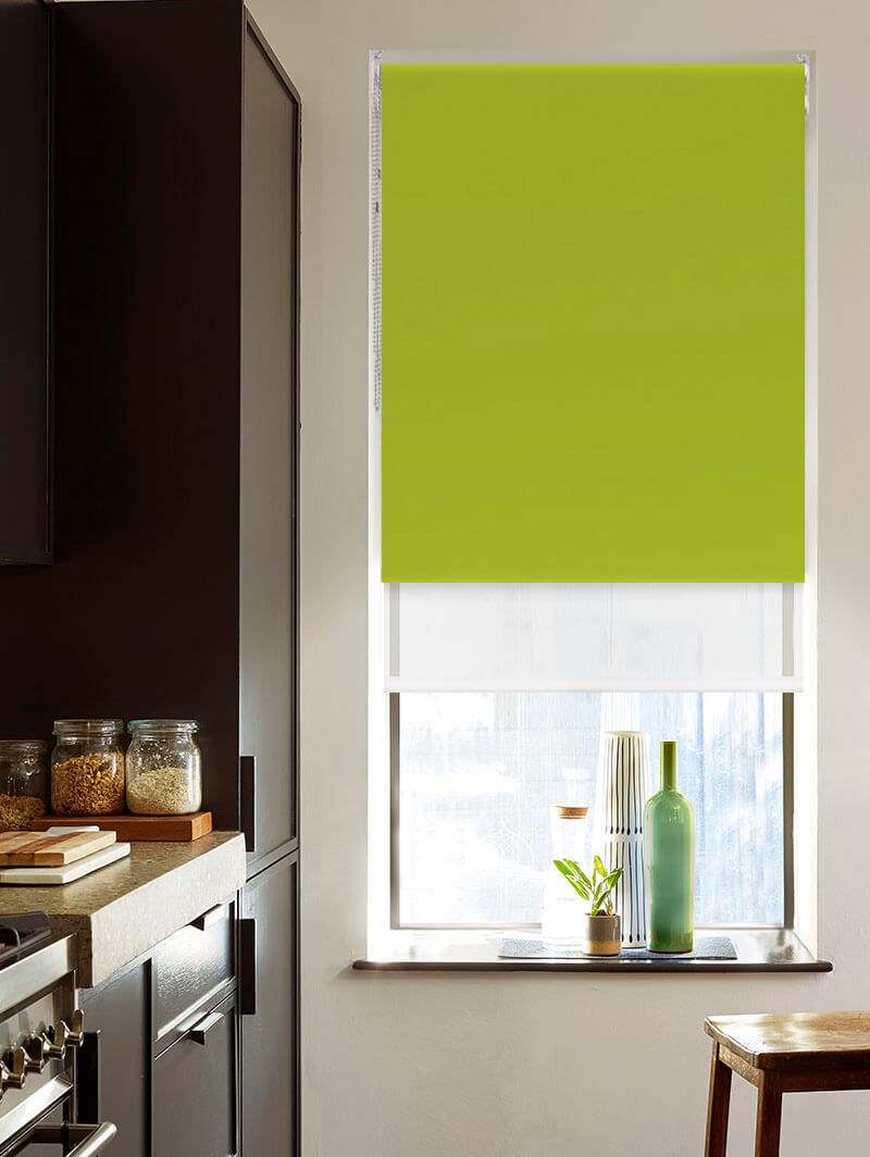 Blackout Lime Green and Sheer White Double Roller Blind