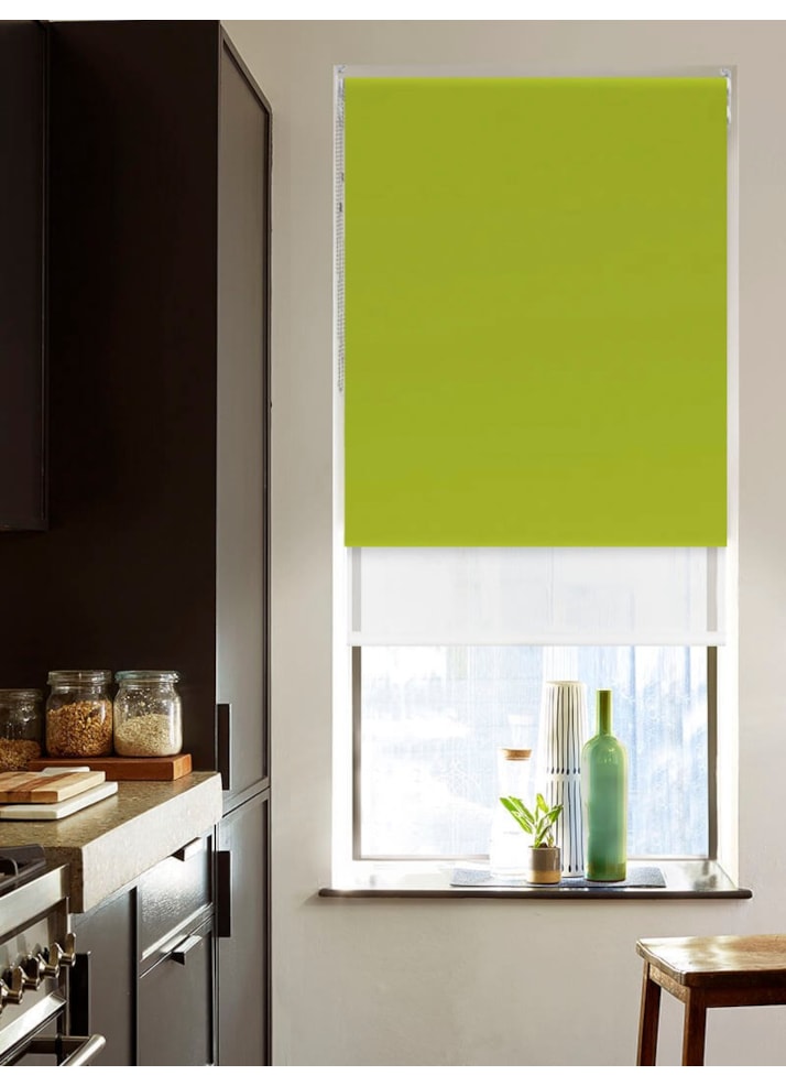 Blackout Lime Green and Sheer White Double Roller Blind