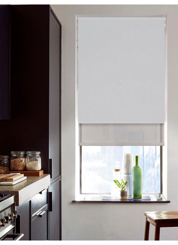 Blackout Magnetic Grey and Sheer Metal Double Roller Blind